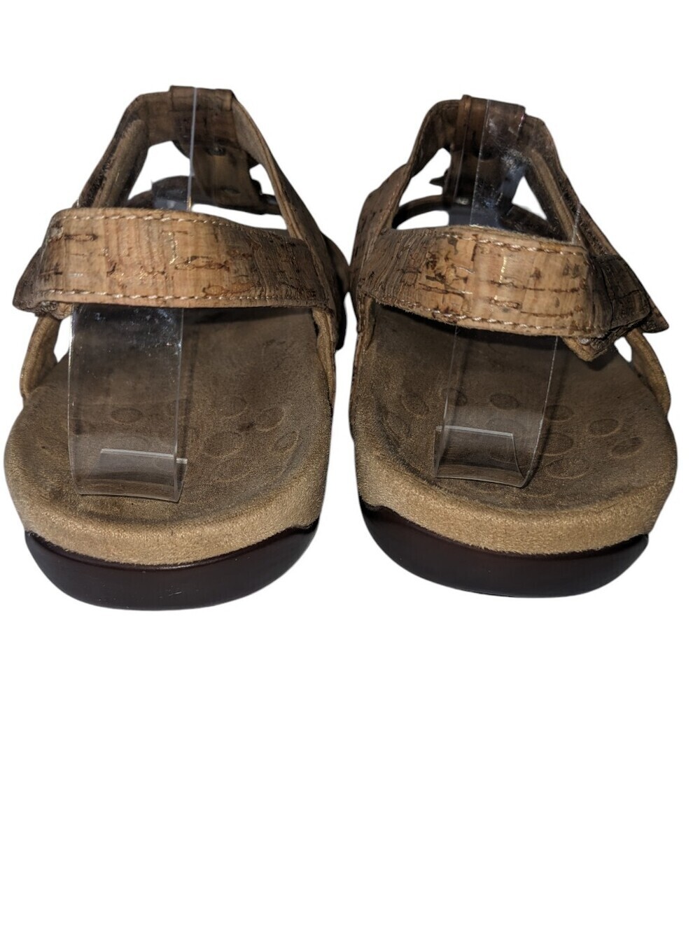 Vionic Tan Cork Slingback Sandals with Gold Discs Comfort Wear Size 6.5 Flaw - Picture 3 of 9